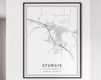 Sturgis SD Street Map Print | Acrylic Glass Sturgis City Map Print | Canvas Sturgis Road Map Print | Poster Sturgis Map Print