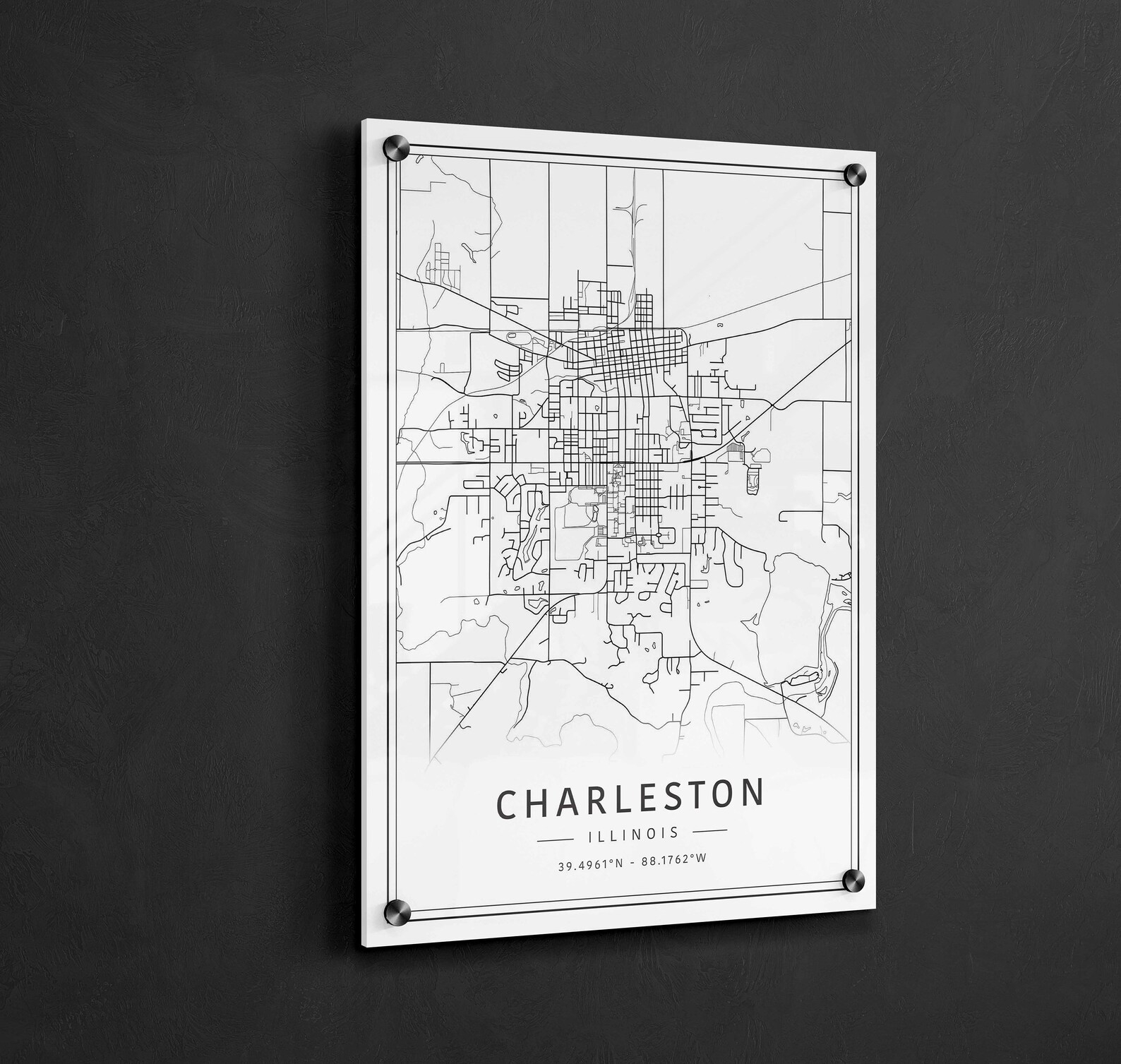 Charleston Illinois Street Map Print | Acrylic Glass Charleston City ...