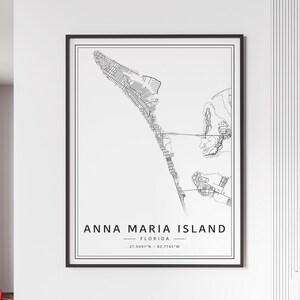 Carte des rues de l'île d'Anna Maria en Floride | Impression de carte de l'île Anna Maria en verre acrylique | Carte routière de l'île Anna Maria en toile | Poster Carte
