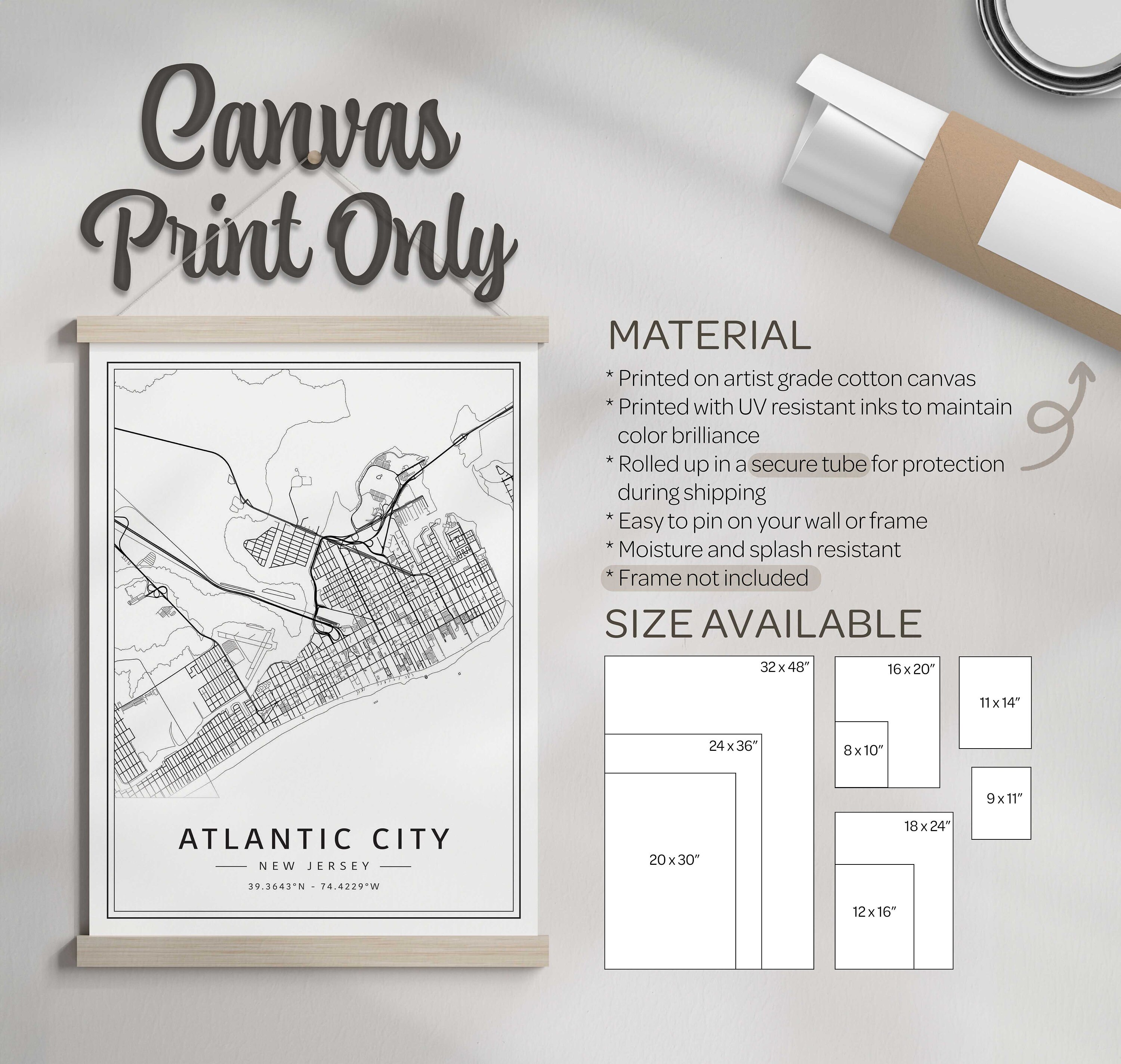 Atlantic City NJ Street Map Print | Acrylic Glass Atlantic City Map ...