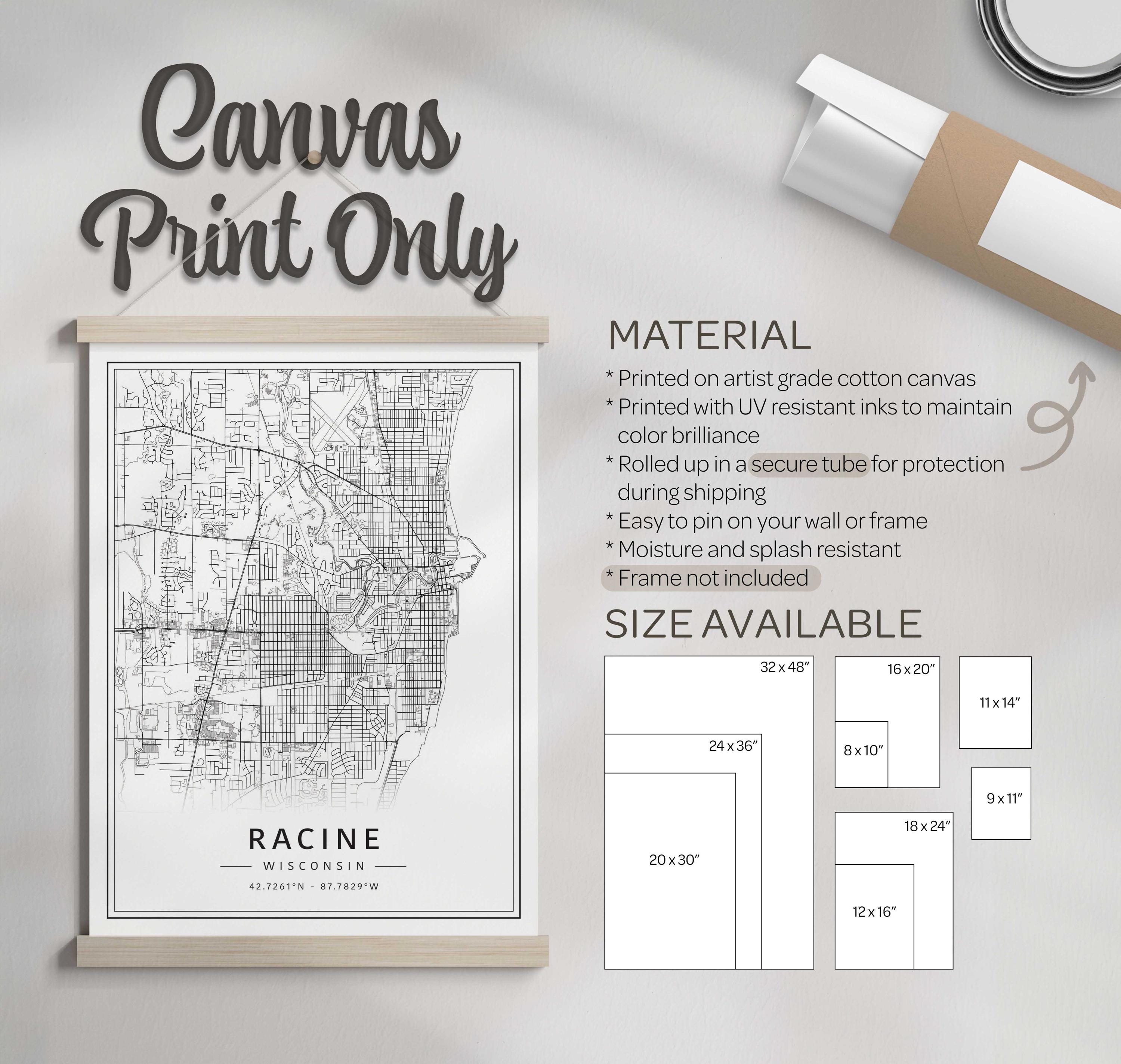 Racine WI Street Map Print | Acrylic Glass Racine City Map Print ...