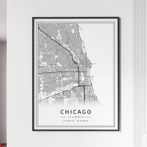 Impression de plan des rues de Chicago, Illinois | Impression de carte de la ville de Chicago sur verre acrylique | Impression de carte routière de Chicago sur toile | Poster Impression carte de Chicago