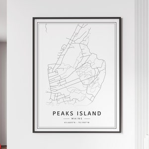 Impression de carte des rues de Peaks Island, Maine | Impression de carte de l'île de Peaks en verre acrylique | Impression de carte routière de l'île de Peaks Canvas | Poster Carte de l'île de Peaks