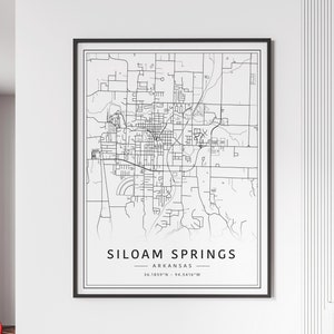 Impression du plan des rues de Siloam Springs AR | Impression de carte de la ville de Siloam Springs en acrylique | Carte routière de Siloam Springs sur toile | Poster Carte de Siloam Springs