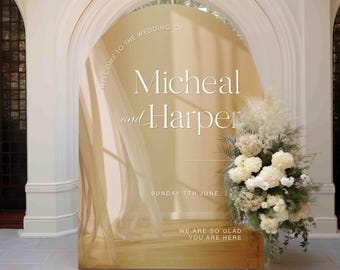 Gold Acrylic Wedding Welcome Sign | Gold Wedding Sign | Gold Custom Wedding Sign | Welcome to our Wedding Sign Gold White Writing Arch