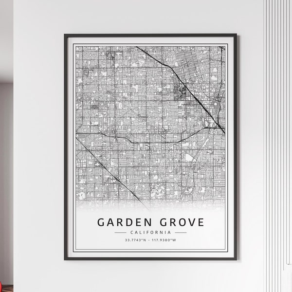 Garden Grove CA Street Map Print | Acrylic Glass Garden Grove City Map Print | Canvas Garden Grove Road Map Print | Poster Garden Grove Map
