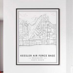 Keesler Air Force Base MS Street Map Print | Acrylic Glass Keesler Air Force Base Map | Canvas Keesler Air Force Base Road Map | Poster Map