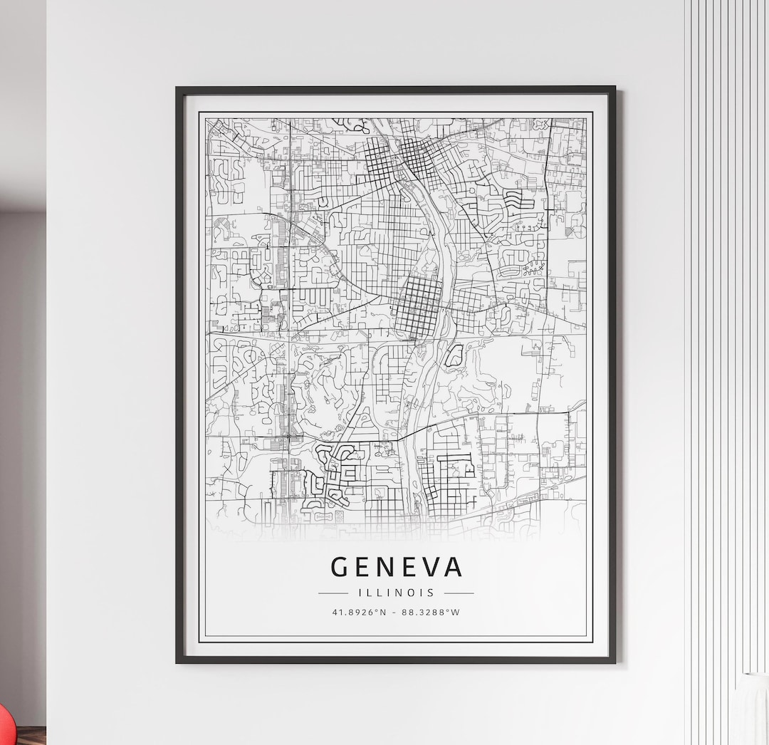 Geneva IL Street Map Print | Acrylic Geneva City Map Print | Canvas ...