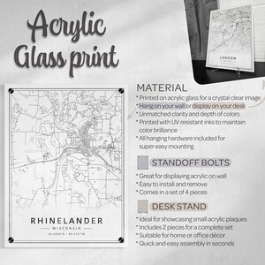Rhinelander WI Street Map Print | Acrylic Glass Rhinelander City Map Print | Canvas Rhinelander ...