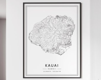 Kauai Hawaii Street Map Print | Acrylic Kauai Island Map Print | Canvas Kauai Road Map Print | Poster Kauai Map Print