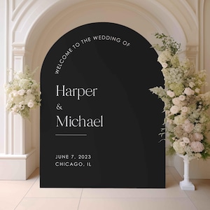 Panneau de bienvenue pour mariage en acrylique | Plaque de mariage d'entrée | Plaque de mariage personnalisée | Plaque de mariage en arc | Bienvenue dans notre plaque de mariage Black Arch