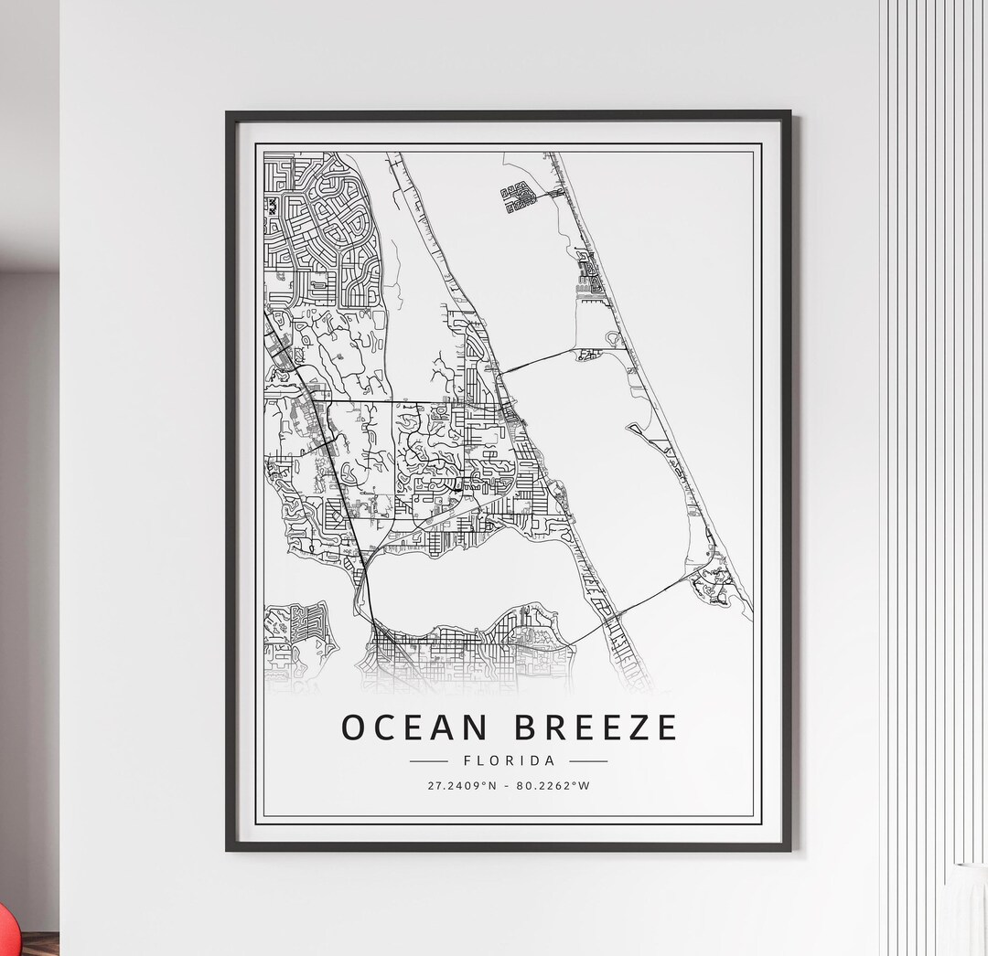 Ocean Breeze FL Street Map Print | Acrylic Glass Ocean Breeze Map Print ...