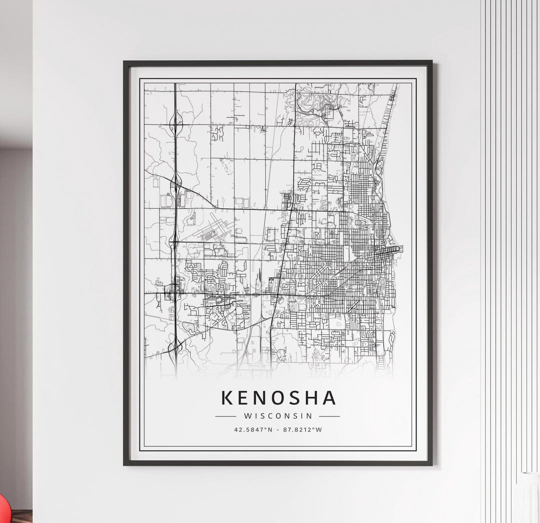 Kenosha WI Street Map Print | Acrylic Glass Kenosha City Map Print | Canvas Kenosha Road Map Print | Poster Kenosha Map Print - Poster, 16in x 20in