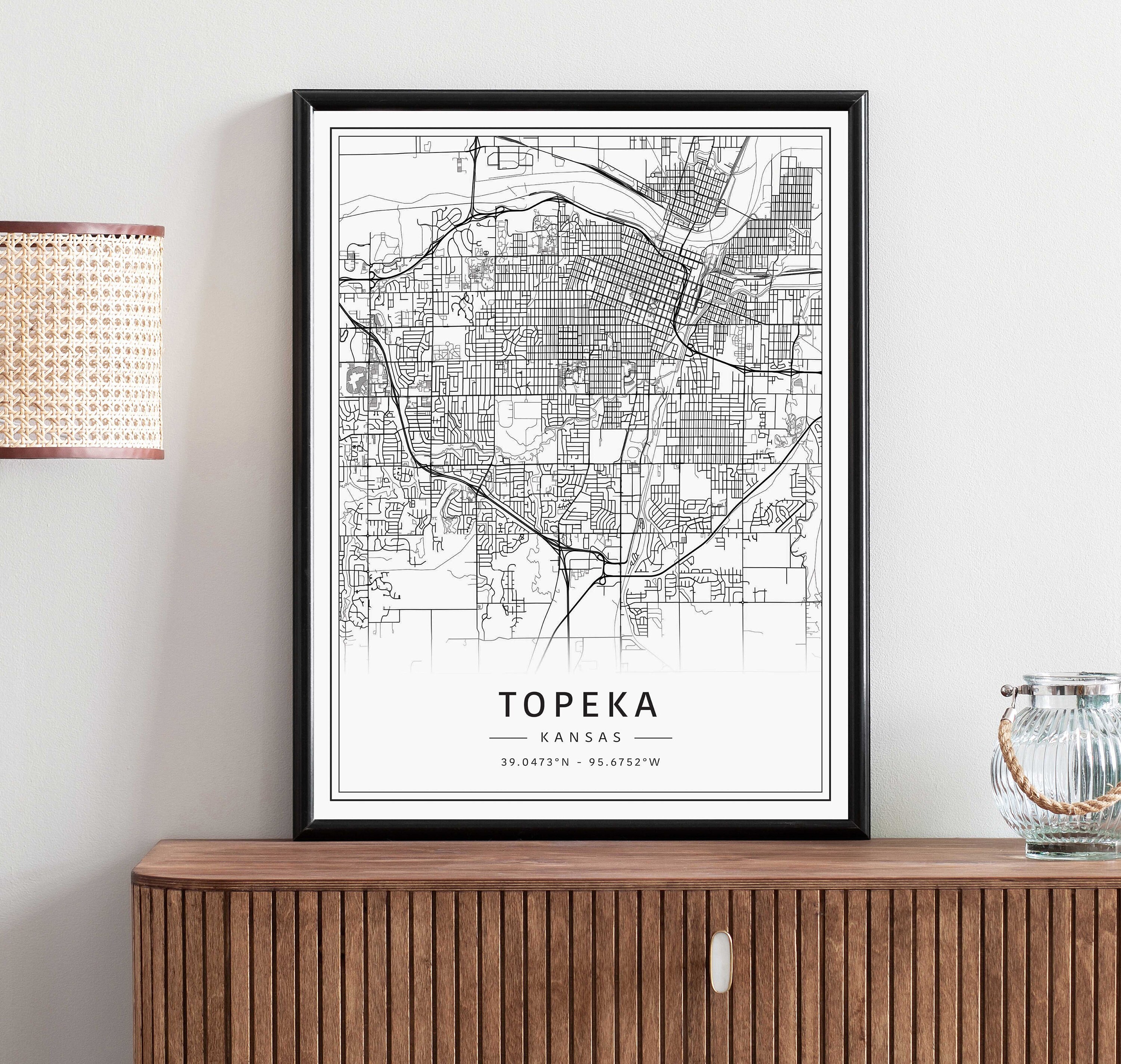 Topke Map Topeka Kansas Street Map Print | Acrylic Topeka City Map Print | Canvas ...