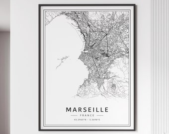 Marseille France Street Map Print | Acrylic Glass Marseille England City Map Print | Canvas Marseille Road Map Print | Poster Marseille Map