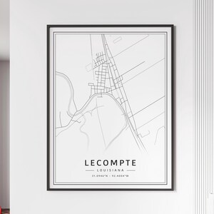 Lecompte LA Impression du plan des rues | Impression de carte Lecompte sur verre acrylique | Impression carte routière Lecompte sur toile | Poster Lecompte impression carte