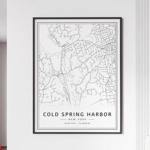 Carte des rues de Cold Spring Harbor NY | Impression de carte du port de Cold Spring en verre acrylique | Carte routière en toile de Cold Spring Harbor | Impression de carte d'affiche