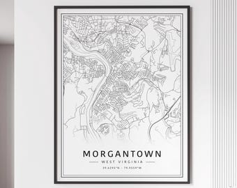 Morgantown WV Street Map Print | Acrylic Glass Morgantown City Map Print | Canvas Morgantown Road Map Print | Poster Morgantown Map Print