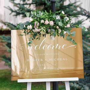 Gold Acrylic Wedding Welcome Sign | Gold Wedding Sign | Gold Custom Wedding Sign | Welcome to our Wedding Sign Gold White Writing Horizontal