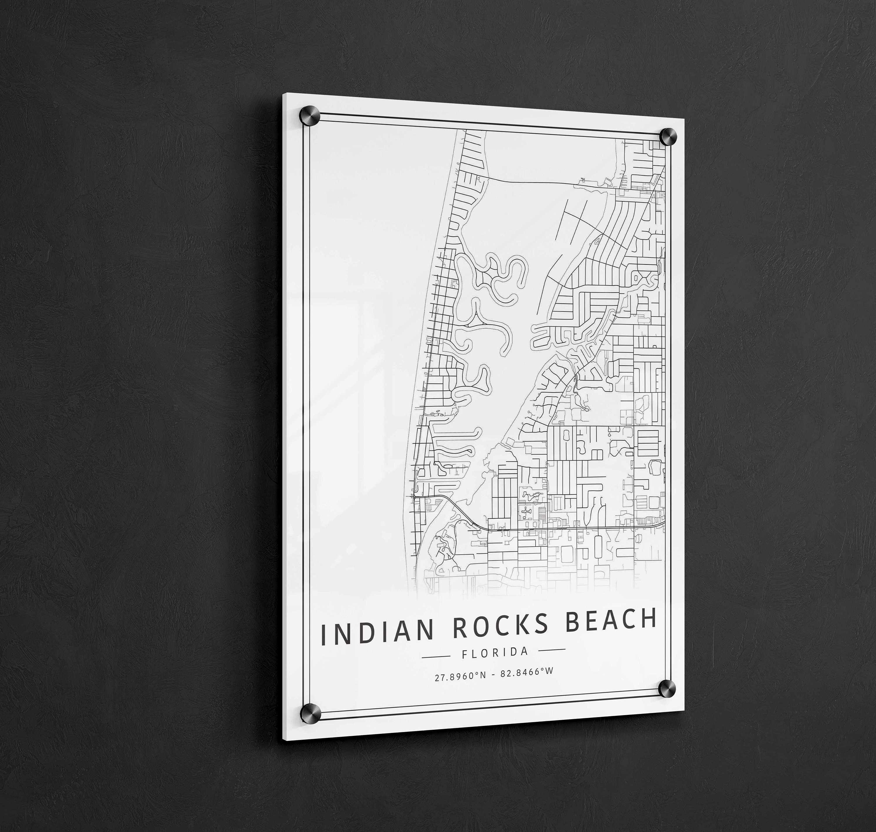 Indian Rocks Beach FL Street Map Print | Acrylic Glass Indian Rocks ...