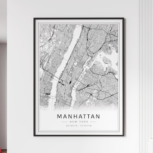 Manhattan NY Street Map Print | Acrylic Glass Manhattan City Map Print | Canvas Manhattan Road Map Print | Poster Manhattan Map Print