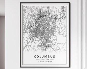 Columbus GA Street Map Print | Acrylic Columbus City Map Print | Canvas Columbus Road Map Print | Poster Columbus Map Print