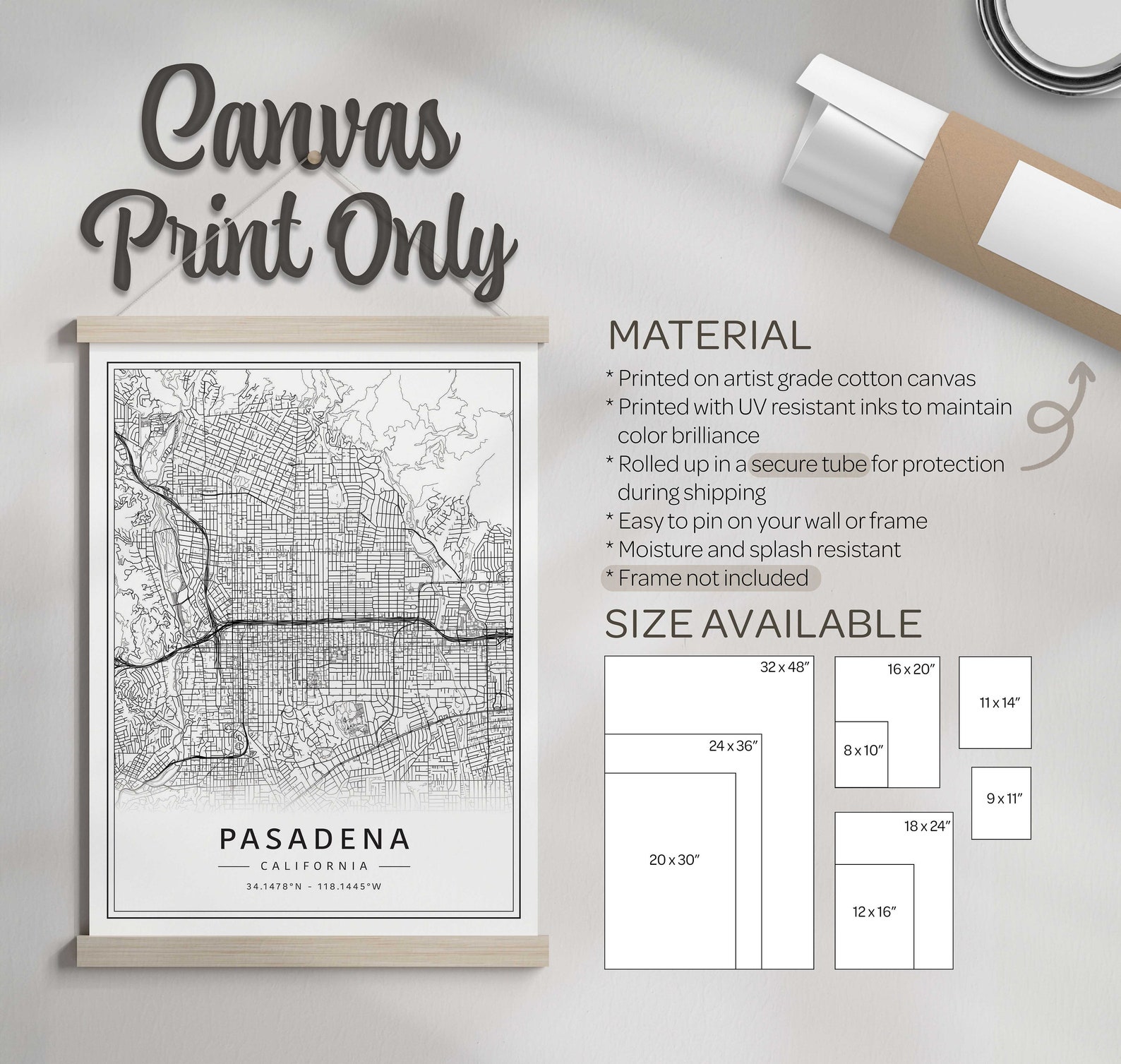Pasadena California Street Map Print | Acrylic Glass Pasadena Map Print ...