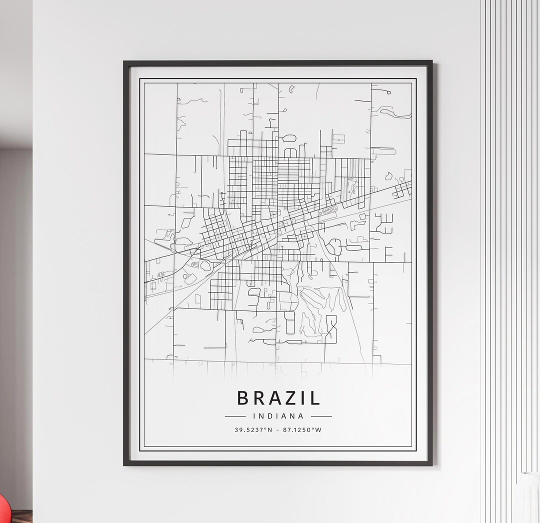Brazil Indiana Street Map Print | Acrylic Brazil City Map Print ...