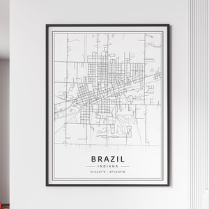 Brazil Indiana Street Map Print | Acrylic Brazil City Map Print | Canvas Brazil Road Map Print | Poster Brazil Map Print