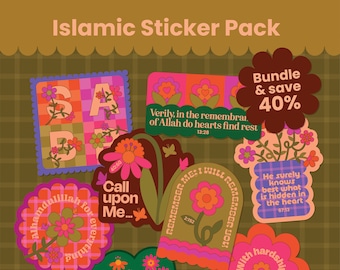 Set of 8 Sticker Pack with Quranic Ayah Vinyl Islamic quote reminder decal for Laptop Journal Water Bottle Eid & Ramadan Gift for Muslimah