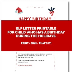 Carta de cumpleaños feliz de su elfo / cumpleaños durante las vacaciones - imprimible