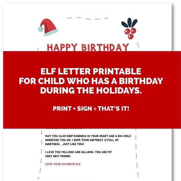 Happy Birthday Letter from Your Elf | Birthday During the Holidays - Printable