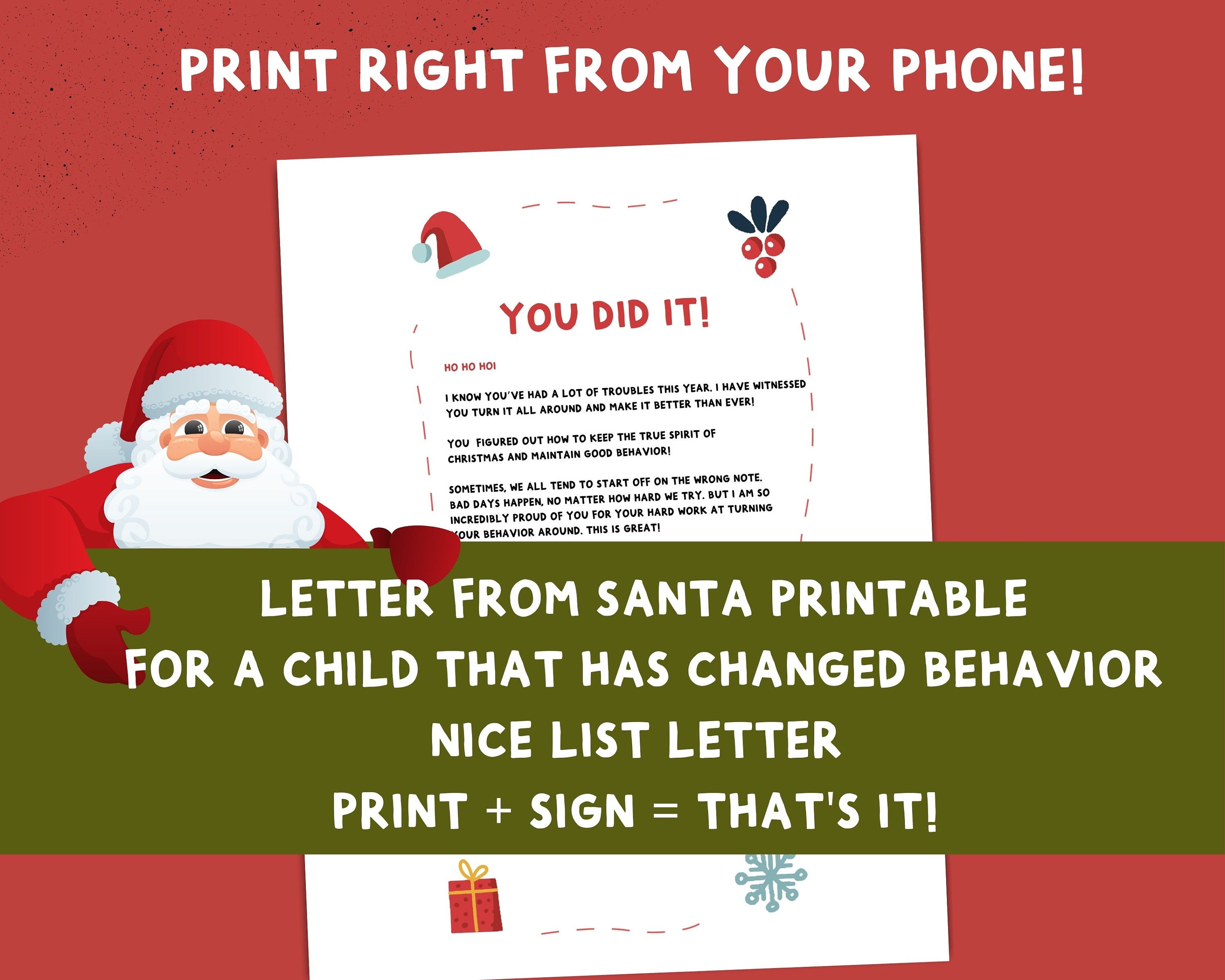 Santa Letter Printable Child Has Change Behavior Printable - Etsy