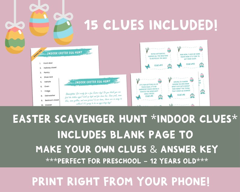 Easter Scavenger Hunt, Printable Scavenger Hunt, Easter Egg Hunt Clue ...