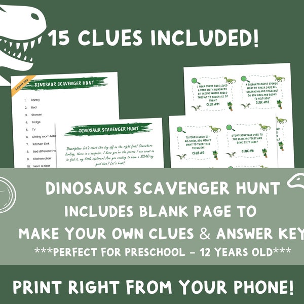 Dinosaur Present Scavenger Hunt, Birthday Treasure Hunt, Dinosaur Scavenger Hunt, Printable, Scavenger Hunt Clues, Kids Birthday Party