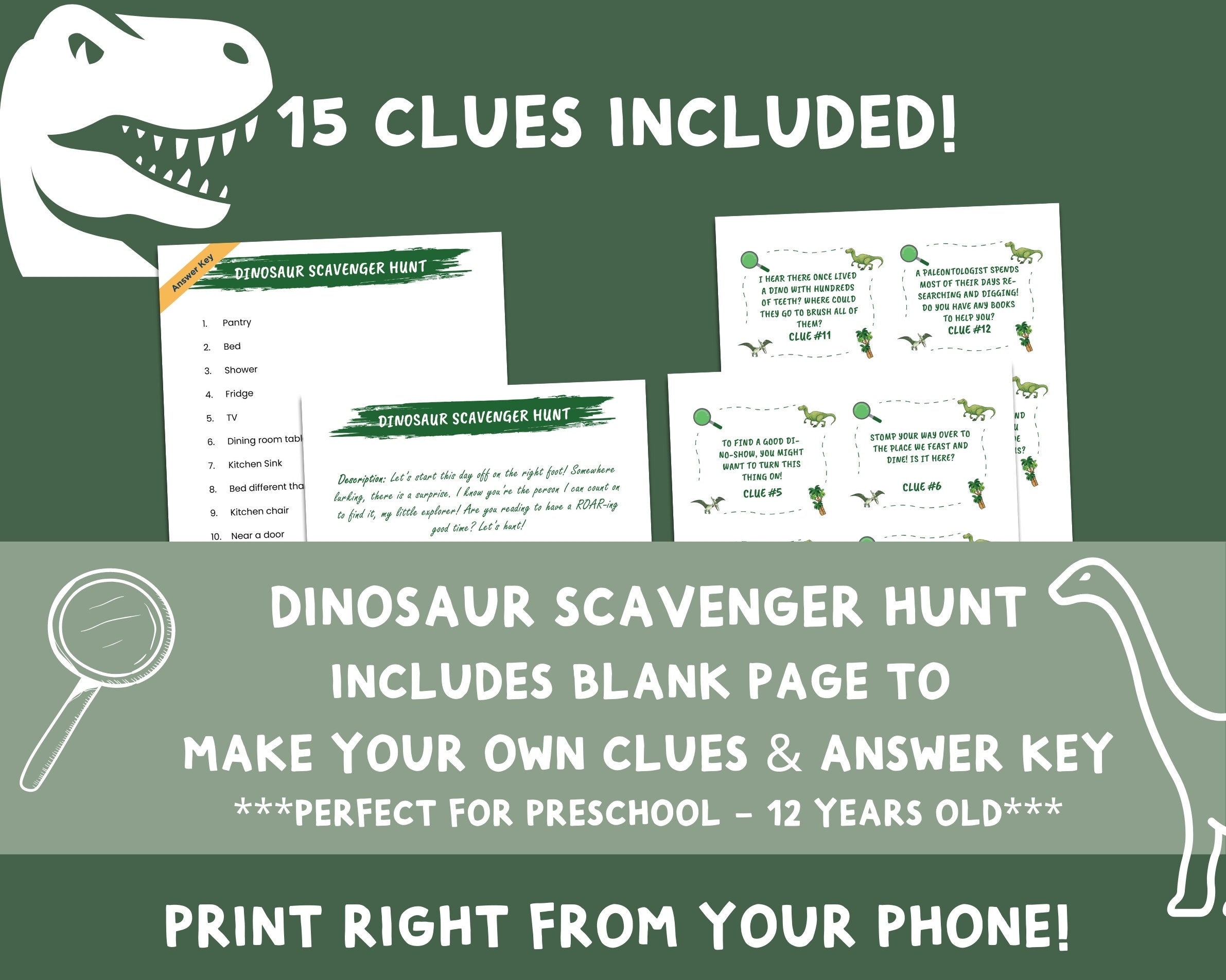 Dinosaur Present Scavenger Hunt, Birthday Treasure Hunt, Dinosaur Scavenger Hunt, Printable, Scavenger Hunt Clues, Kids Birthday Party