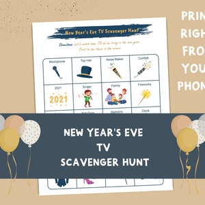 New Year&#39;s Eve TV Scavenger Hunt - 2021 New Years Eve Party, New Years Eve Games, Kid Games, Printables, New Years Eve Printables