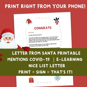 Carta de Santa 2 / Covid-19 Carta amistosa / E-learning amigable de Santa imprimible / Navidad Agradable lista de animación - imprimible