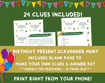 Kids Scavenger Hunt, Scavenger Hunt Game, Scavenger Hunt Clues, Kids Birthday Party, Treasure Hunt, Instant Download, Printable