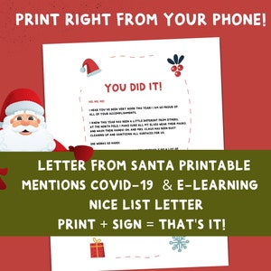 Carta de Santa / Covid-19 Carta amistosa / E-learning amigable de Santa imprimible / Navidad Agradable lista de aliento - imprimible