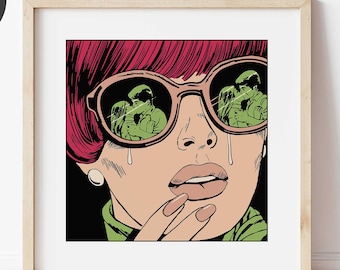 Romance Comic Art, Red Hair, Pop Art Comic Girl, Sad Girl Print, Retro Comic Style, 1960s Pop Art, Vintage Comic Poster, Digital Download