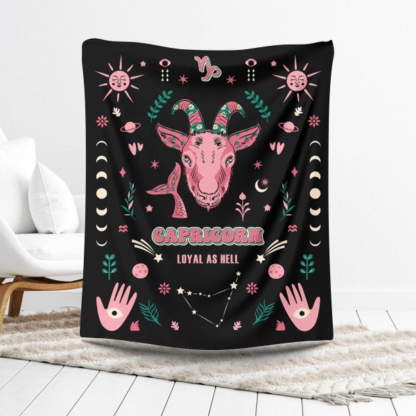 Capricorn Sherpa Blanket Zodiac Housewarming Gift Horoscope Astrology Throw Star Sign Throw Bedroom Lounge Cool Home Decor