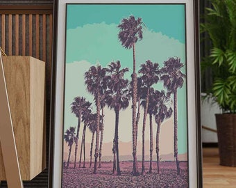 Palm Trees Print, Palm Tree Poster, Beach Print, Tropical Room Decor, Retro Palm Tree Art, Trendy Wall Art, California Print