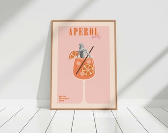 Aperol Spritz Cocktail Print, Bar Cart Art, Retro Cocktail Print, Vintage Cocktail Poster, Alcohol Poster, Aperol Print, Trendy Wall Art