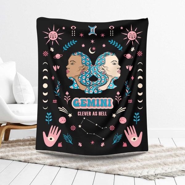Gemini Sherpa Blanket Zodiac Housewarming Gift Horoscope Astrology Throw Star Sign Throw Bedroom Lounge Cool Home Decor