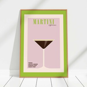 Espresso Martini Cocktail Print - Grün, Barwagen, Martini Poster, Retro Cocktail, Vintage Cocktail Poster, Alkohol Poster, trendige Wandkunst