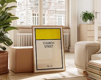 Personalised Street Print, Monopoly Inspired Print, Housewarming Gift, Custom Property Poster, Trendy New Home Gift, Yellow - Digital File