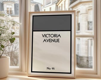 Personalised Street Print, Monopoly Inspired Print, Housewarming Gift, Custom Property Poster, Trendy New Home Gift, Grey - Digital File