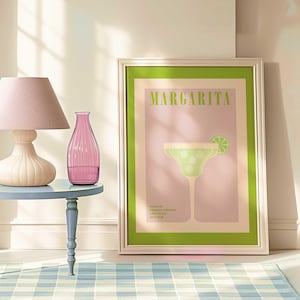 Margarita Cocktail Print - grüner Flieder, Bar Warenkorb Art, Retro Cocktail, Vintage Cocktail Poster, Alkohol Poster, trendige Wandkunst, Likör Poster
