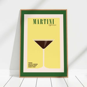 Espresso Martini Cocktail Poster - Gelb, Barwagen, Martini Poster, Retro Cocktail, Vintage Cocktail Poster, Alkohol Poster, trendige Wandkunst